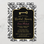 ヴィンテージダマスク金ゴールドスケルトン鍵ブライダルシャワー 招待状 (正面/裏面)