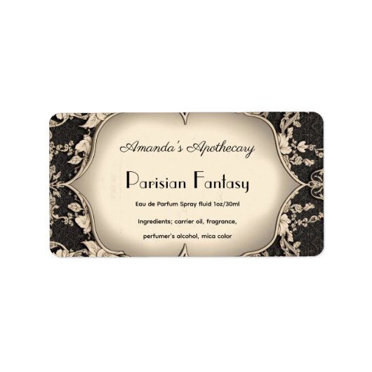 ヴィンテージダマスク銀枠香水ボトルラベル ラベル (正面)