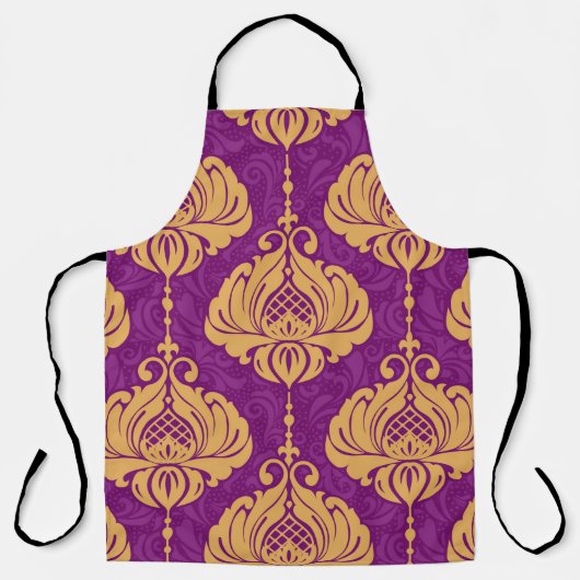 ヴィンテージダマスク飾り継ぎ目無し模様 エプロン (正面)