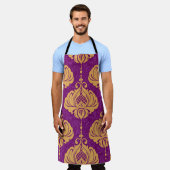 ヴィンテージダマスク飾り継ぎ目無し模様 エプロン (着用した状態)