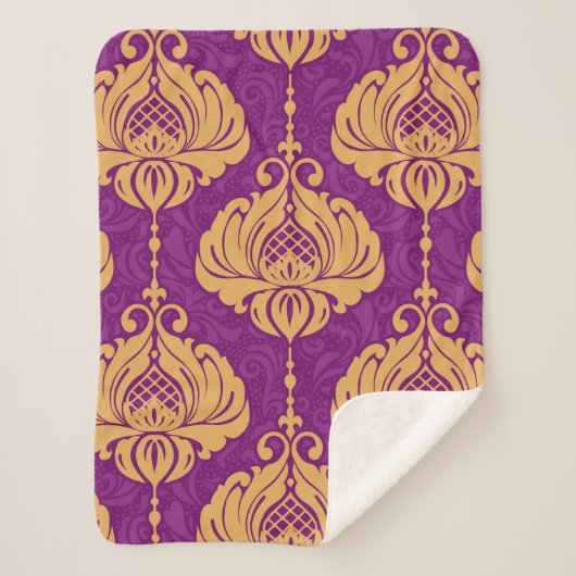 ヴィンテージダマスク飾り継ぎ目無し模様 シェルパブランケット (正面)