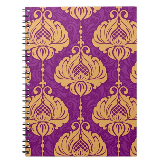 ヴィンテージダマスク飾り継ぎ目無し模様 ノートブック (正面)