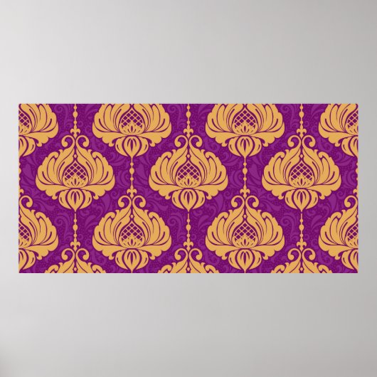 ヴィンテージダマスク飾り継ぎ目無し模様 ポスター (正面)