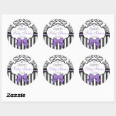 ヴィンテージダマスク、ストライプと弓パープル赤ちゃんシャワー ラウンドシール (シート)