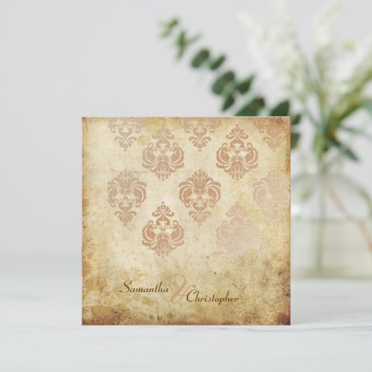 ヴィンテージダマスク/フェイク銅結婚式招待状 招待状 (スタンド正面)