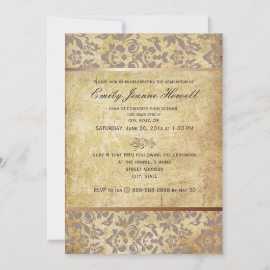 ヴィンテージダマスク/目盛パーティの招待状 招待状 (裏面)