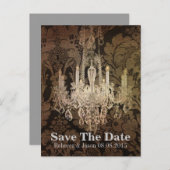 ヴィンテージダマスクchandelier結婚式の日付を保存 案内ポストカード (正面/裏面)