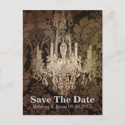 ヴィンテージダマスクchandelier結婚式の日付を保存 案内ポストカード (正面)