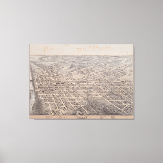 ヴィンテージダラステキサス州の絵図(1872) キャンバスプリント (正面)