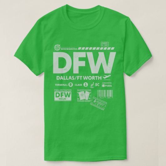ヴィンテージダラスフォートワースDFWエアポートコードトラベル Tシャツ (デザイン正面)