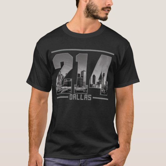 ヴィンテージダラス214エリアコードテキサス州スカイライン Tシャツ (正面)