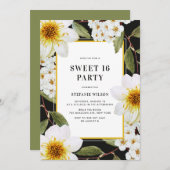 ヴィンテージダリアアンドスピレアボタニカルスウィート16パーティー 招待状 (正面/裏面)