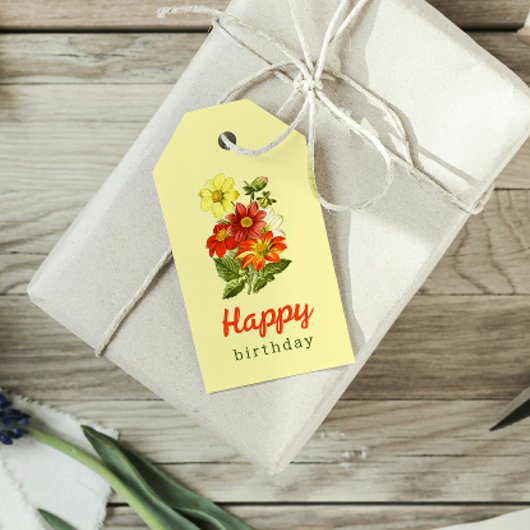 ヴィンテージダリアフローライエローオレンジ誕生日 ギフトタグ