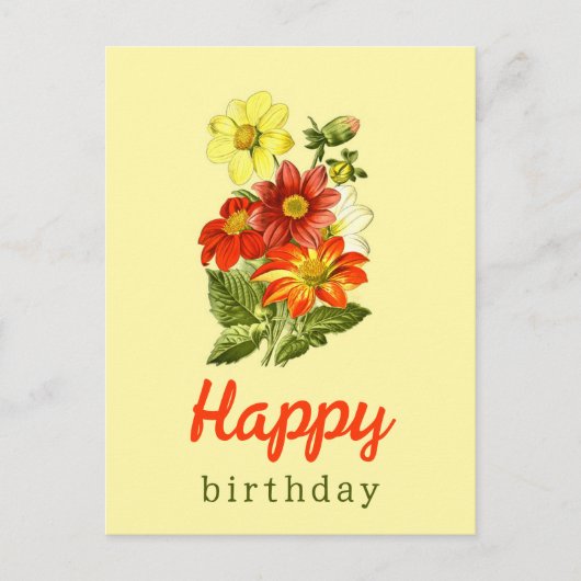 ヴィンテージダリアフローライエローオレンジ誕生日 ポストカード (正面)