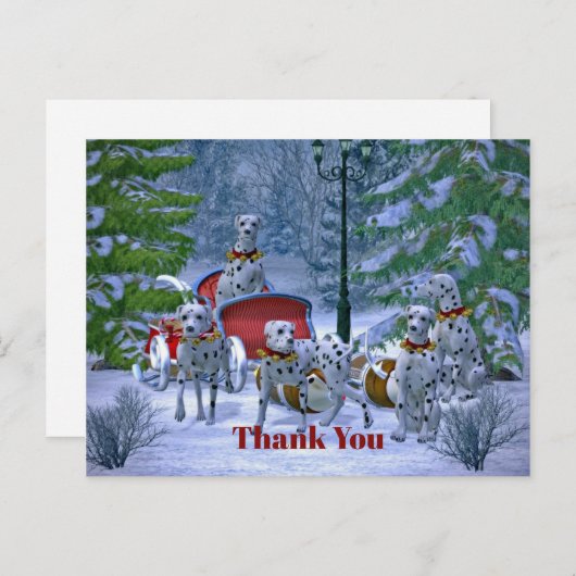 ヴィンテージダルマチアンスレイスノークリスマスサンキュー ポストカード (正面/裏面)