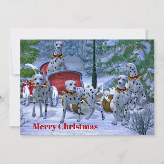 ヴィンテージダルマティアンスレイスノークリスマスフラット シーズンカード (正面)