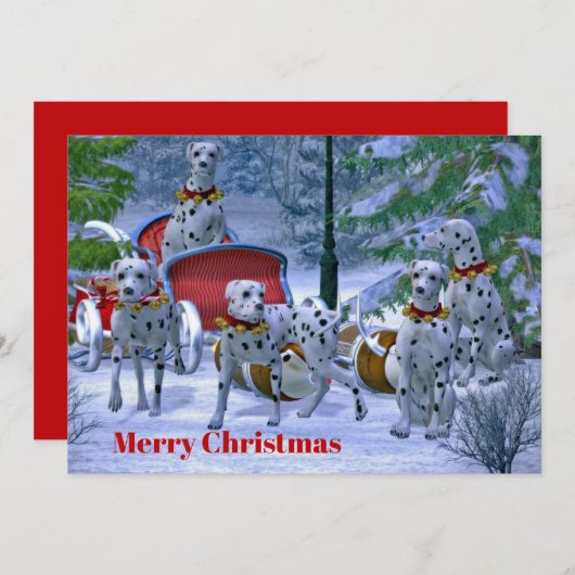 ヴィンテージダルマティアンスレイスノークリスマスフラット シーズンカード (正面/裏面)