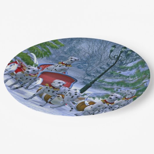 ヴィンテージダルマティアンソレイ雪のクリスマス ペーパープレート (アングル)