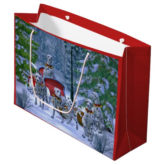 ヴィンテージダルマティアンソレイ雪のクリスマス ラージペーパーバッグ (正面アングル)