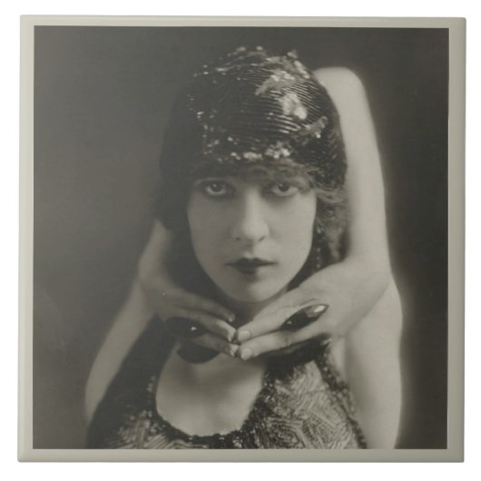 ヴィンテージダンサーの顔付きセラミックタイル タイル (正面)