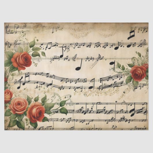 ヴィンテージダンスミュージックノートフローラデコデザイン 薄葉紙 (正面)