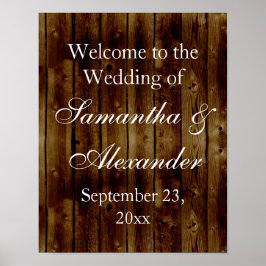 ヴィンテージダークウッド結婚プランクの歓迎サイン ポスター