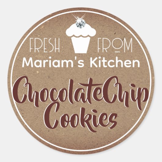 ヴィンテージダーククラフト紙カップケーキケーキ生地ラベル ラウンドシール (正面)