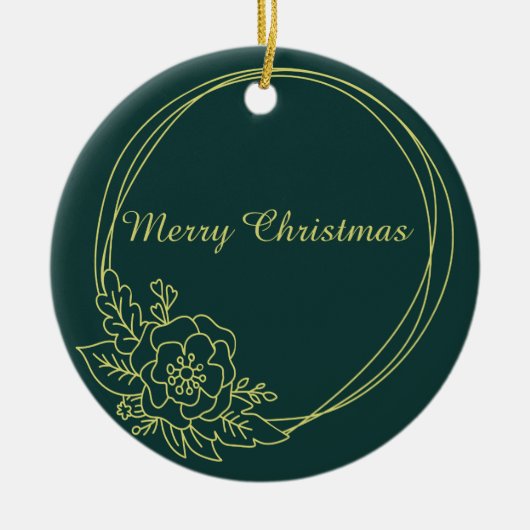 ヴィンテージダークグリーンとフローラ植物体 セラミックオーナメント (正面)