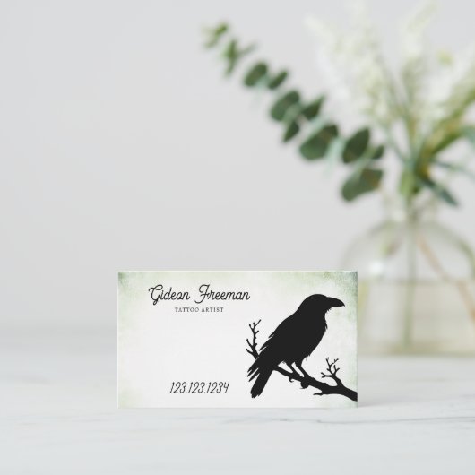 ヴィンテージダークグリーンとブラッククロウタトゥーアーティスト 名刺 (スタンド正面)