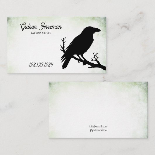 ヴィンテージダークグリーンとブラッククロウタトゥーアーティスト 名刺 (正面/裏面)