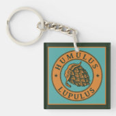 ヴィンテージダークグリーンオレンジブラウンホップビールインクアート キーホルダー (正面)