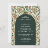 ヴィンテージダークグリーンテラコッタフローラアールヌーボー 招待状 (正面)