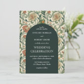 ヴィンテージダークグリーンテラコッタフローラアールヌーボー 招待状 (スタンド正面)