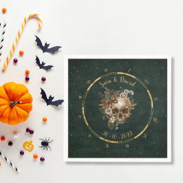 ヴィンテージダークグリーン天空フローラスカル結婚ズ スタンダードカクテルナプキン