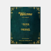 ヴィンテージダークグリーン歓迎 アクリルサイン (正面)