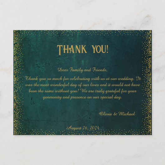 ヴィンテージダークグリーン結婚ズ・サンキュー ポストカード (正面)
