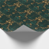 ヴィンテージダークグリーン金ゴールドバロック ラッピングペーパー (角)