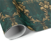 ヴィンテージダークグリーン金ゴールドバロック ラッピングペーパー (ロールコーナー)