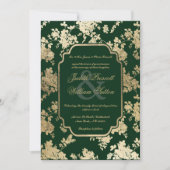 ヴィンテージダークグリーン金ゴールドフローラルパター結婚ン 招待状 (正面)