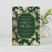 ヴィンテージダークグリーン金ゴールドフローラルパター結婚ン 招待状 (スタンド正面)