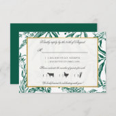 ヴィンテージダークグリーン金ゴールド結婚植物学 出欠カード (正面/裏面)