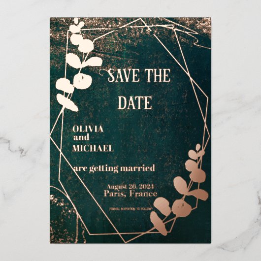 ヴィンテージダークグリーン(金ゴールド) 箔招待状 (正面)