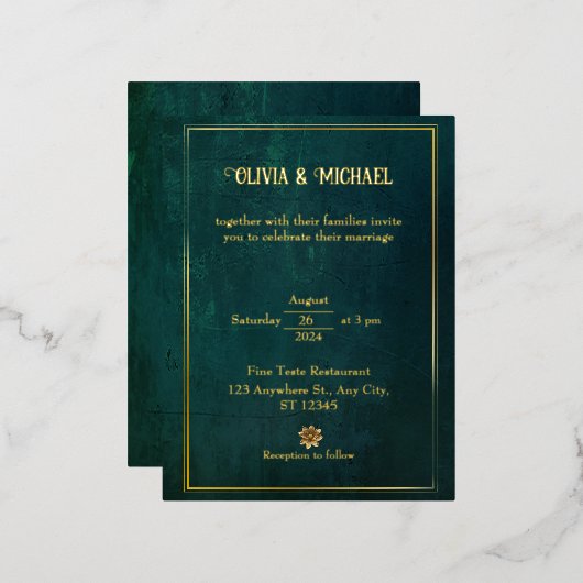 ヴィンテージダークグリーン（金箔） 箔招待状ポストカード (正面/裏面)