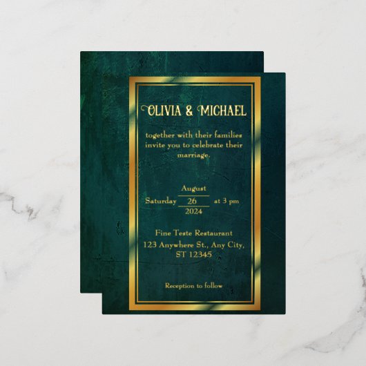 ヴィンテージダークグリーン（金箔） 箔招待状ポストカード (正面/裏面)