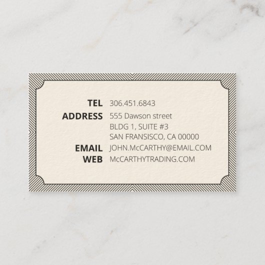 ヴィンテージダークグレーのロゴCartocheのパタストライプーン 名刺 (裏面)