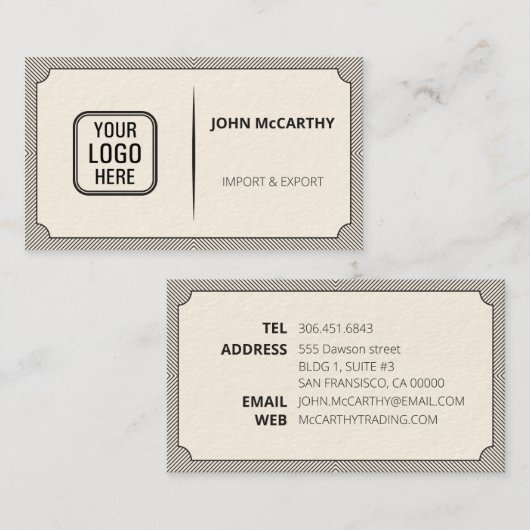 ヴィンテージダークグレーのロゴCartocheのパタストライプーン 名刺 (正面/裏面)