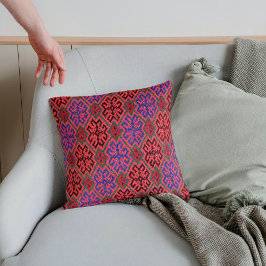 ヴィンテージダークコーラルネイビーレッドターキリムラグ クッション