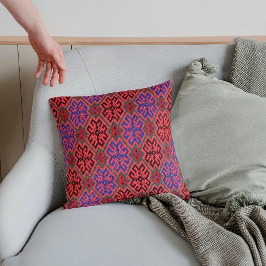 ヴィンテージダークコーラルネイビーレッドターキリムラグ クッション