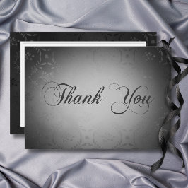 ヴィンテージダークゴシックのブラックダマスクの結婚式 サンキューカード