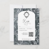 ヴィンテージダークゴシックグレー&ブラックダマスク&ラヴェンス 出欠カード (正面)